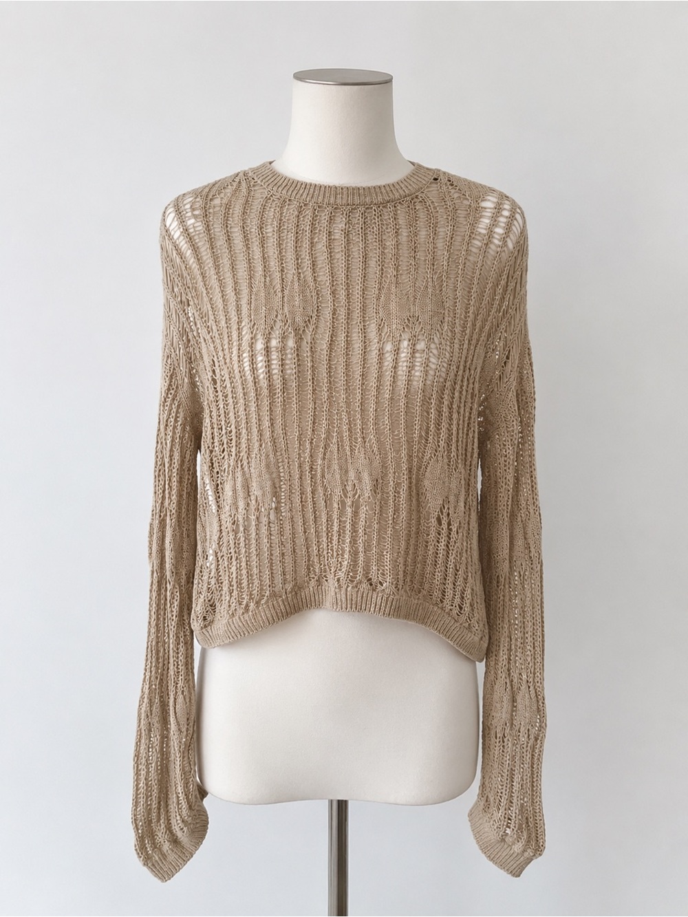 ZARA Women’s Small Beige Open Knit Crochet Sweater Long Sleeve Boho